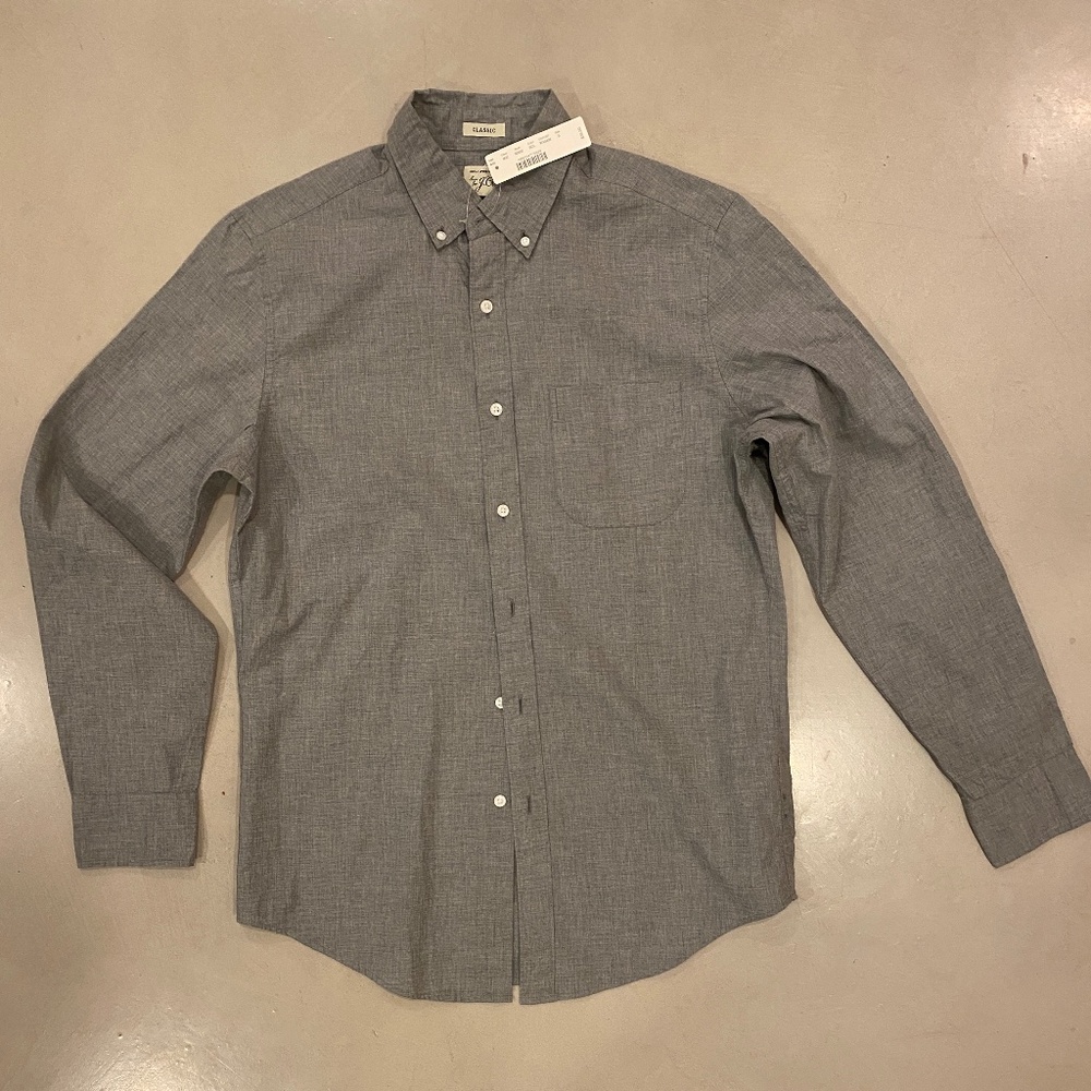 J.Crew Mens 100% Cotton Button Down Shirt in light grey chambray NWT